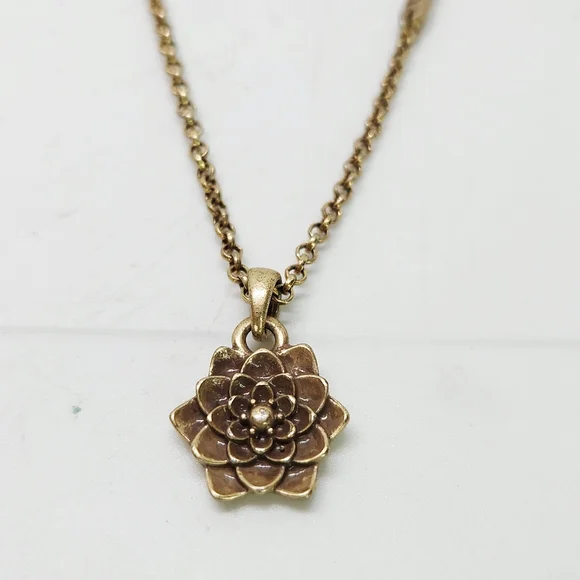 Lucky Brand Dainty Lotus Flower Gold Tone "Healing" Adjustable Necklace Floral - Picture 2 of 5